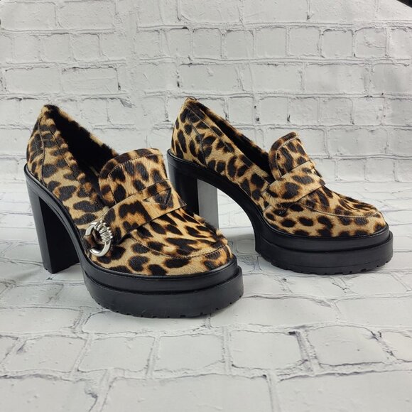 NWOB Gianni Bini Maxxwelle Leopard Print Faux Calf Hair Platform Loafers - Picture 4 of 12